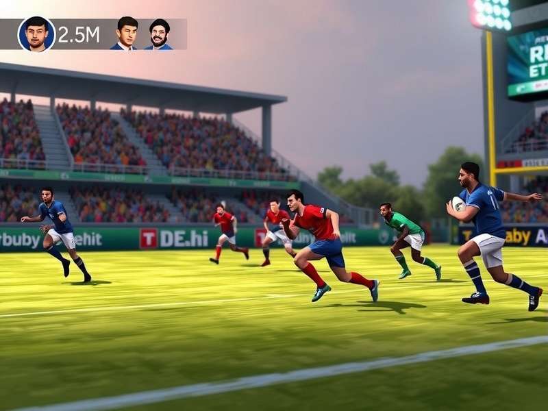 Rugby Aces Delhi gameplay screenshot showing intense rugby action